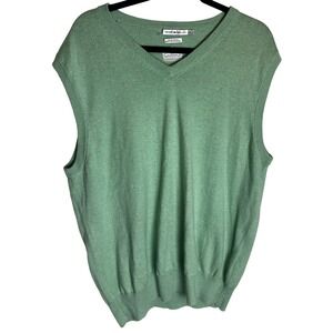 Peter Millar Mens Large V Neck Sweater Vest Luxury Blend Cotton Cashmere Green